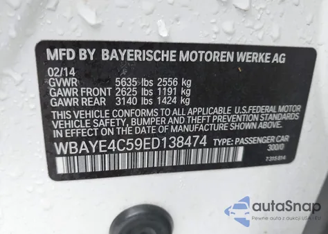 2014 BMW 740Li from USA, damaged, VIN WBAYE4C59ED138474